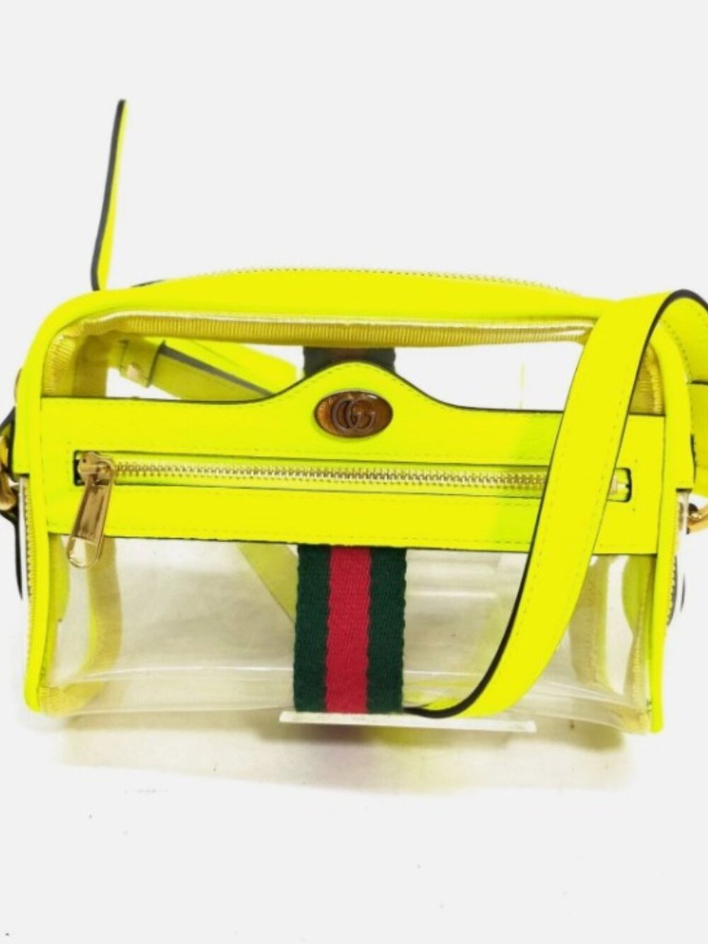GUCCI Vinyl Web Mini Ophidia Transparent Shoulder Bag Yellow Fluo